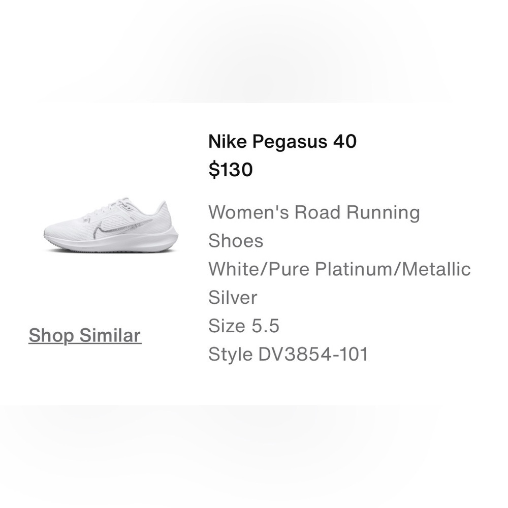 Nike Pegasus 40 White Athletic Sneakers size 5.5 women’s - Picture 11 of 12